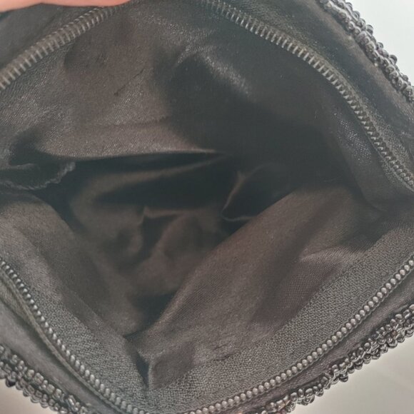 ATTRACTIVE Vintage Black Beaded Lotus Print Shoulder Bag Stunning Night Bag - Picture 6 of 6